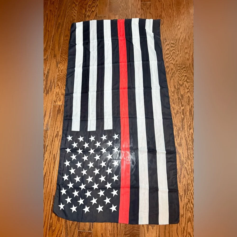 Black and White with Thin Red Line Stripes Stars Firefighter Flag/ Material